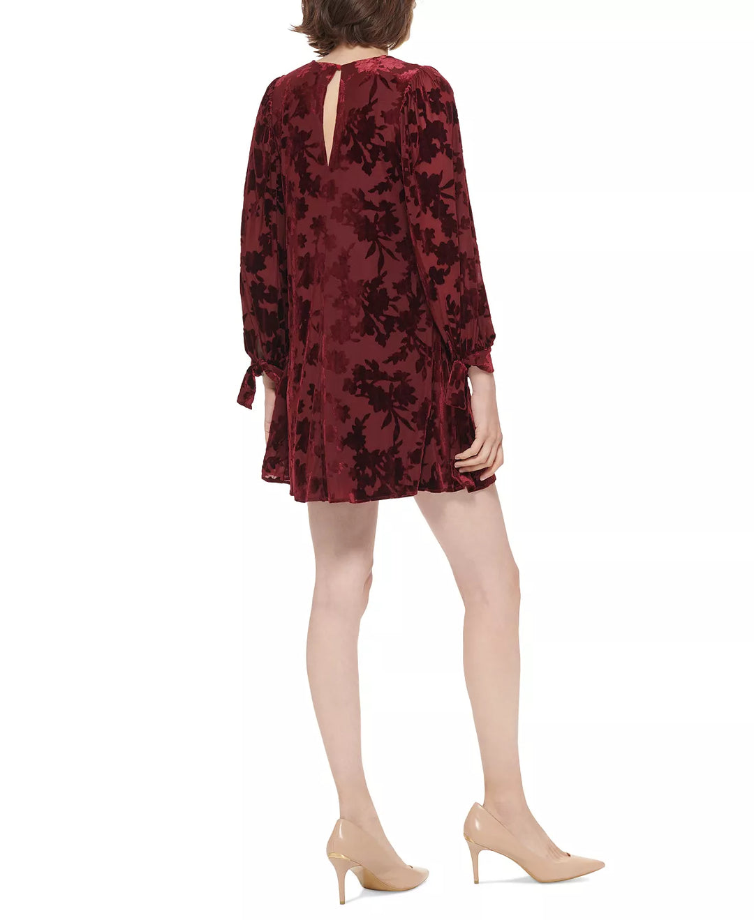 Calvin Klein Burnout Velvet Balloon-Sleeve Trapeze Dress