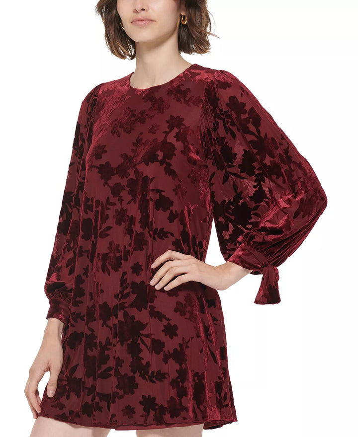Calvin Klein Burnout Velvet Balloon-Sleeve Trapeze Dress