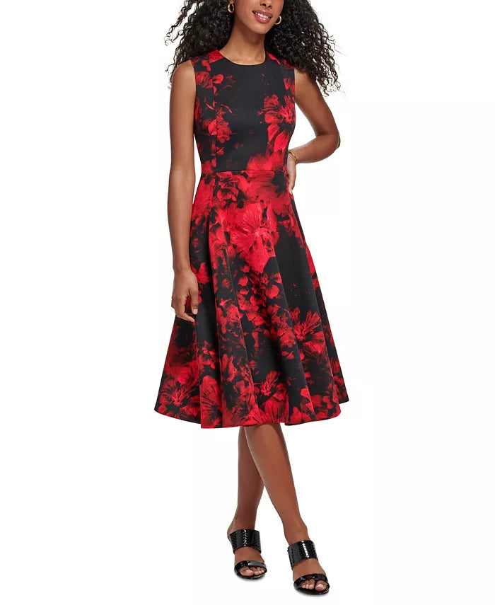 Calvin Klein Petite Floral Sleeveless Fit & Flare Dress