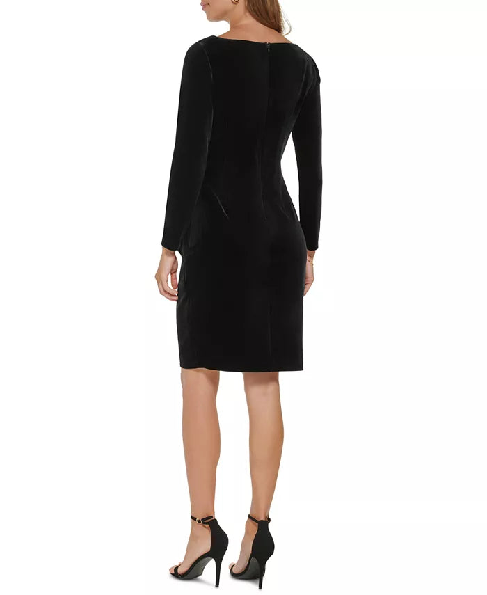 DKNY Draped Boat-Neck Velvet Sheath Dress