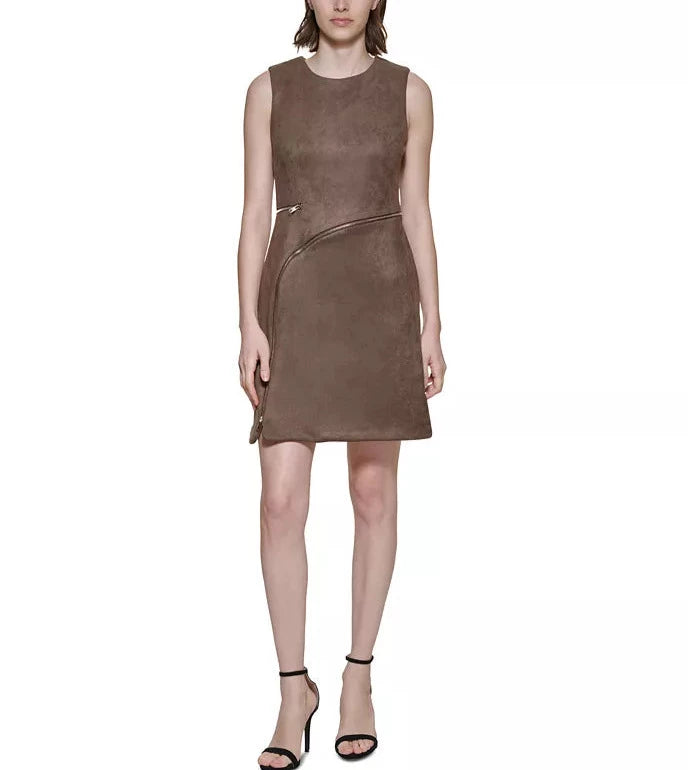 DKNY Zipper-Trim Faux-Suede Sheath Dress