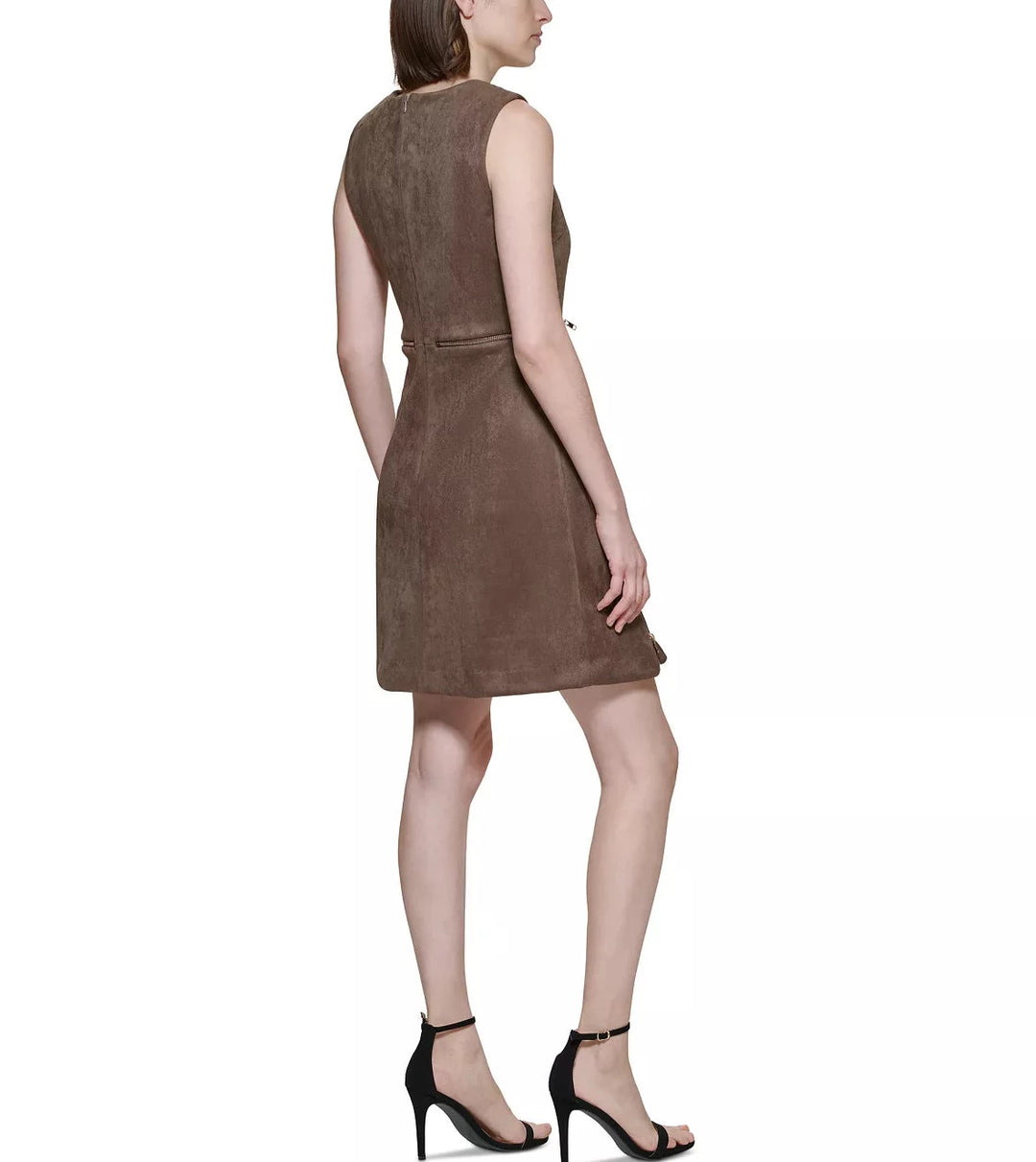 DKNY Zipper-Trim Faux-Suede Sheath Dress