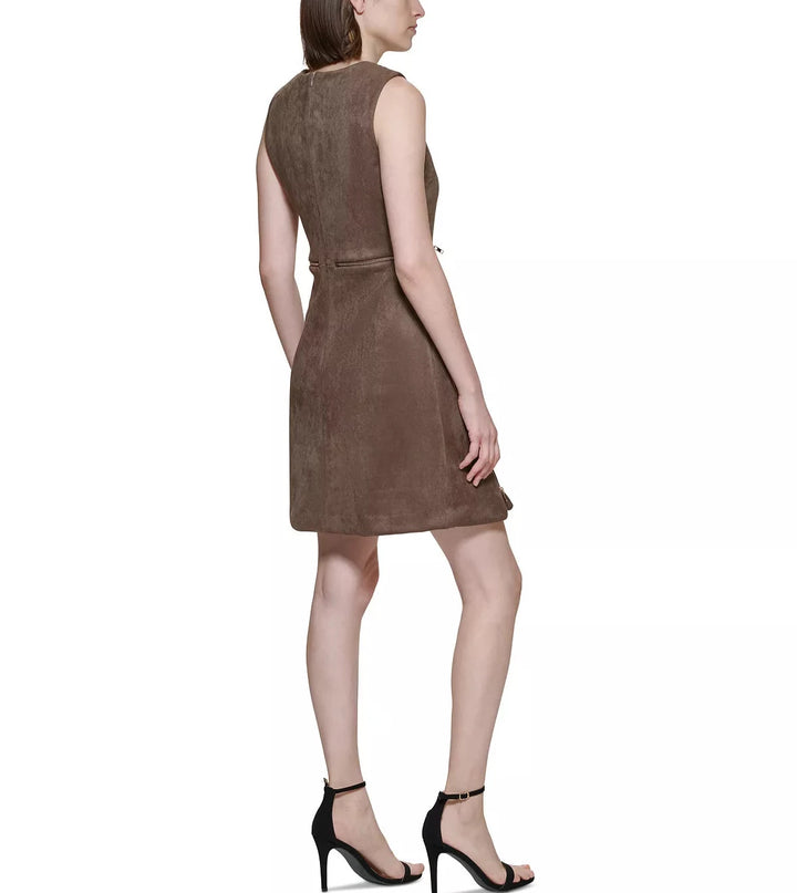 DKNY Zipper-Trim Faux-Suede Sheath Dress
