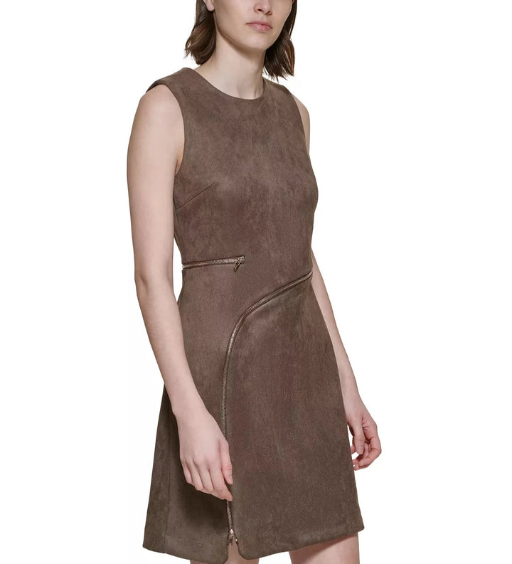DKNY Zipper-Trim Faux-Suede Sheath Dress