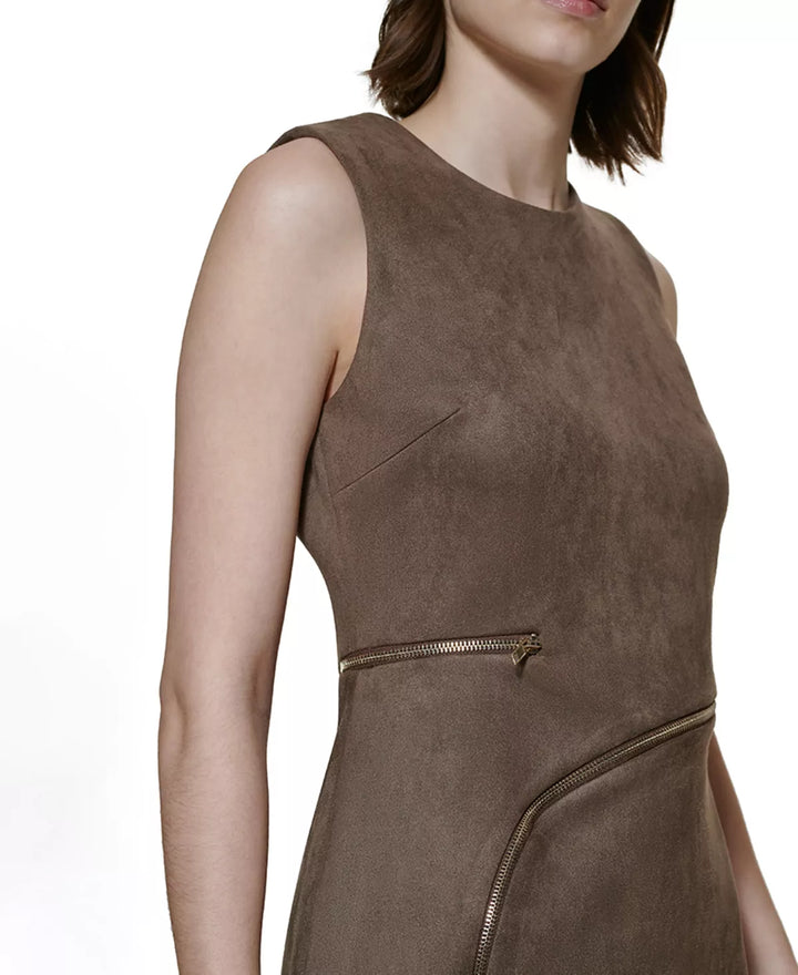 DKNY Zipper-Trim Faux-Suede Sheath Dress