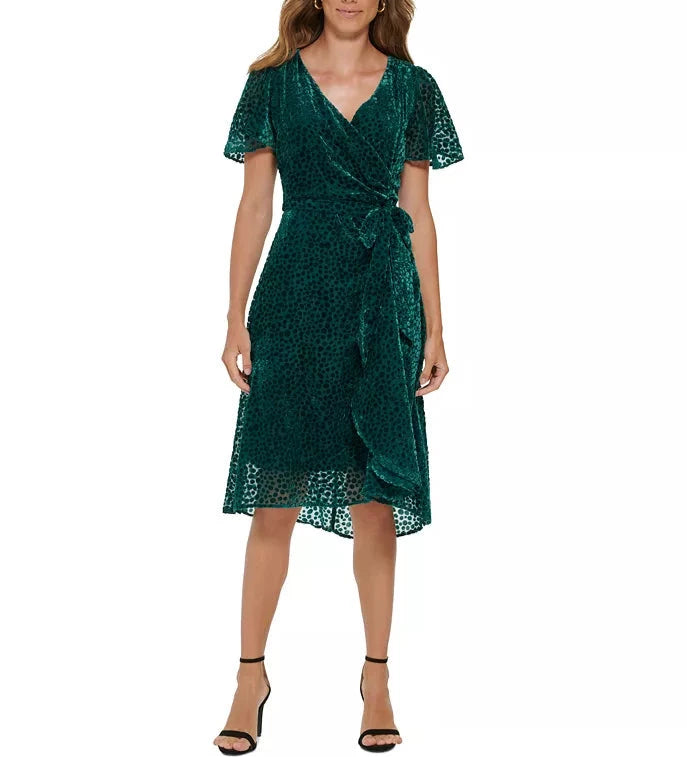 DKNY Burnout Velvet Flutter-Sleeve Midi Dress