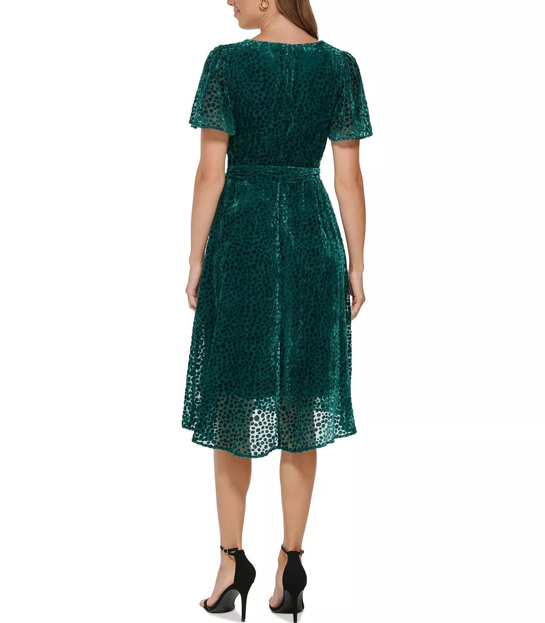 DKNY Burnout Velvet Flutter-Sleeve Midi Dress