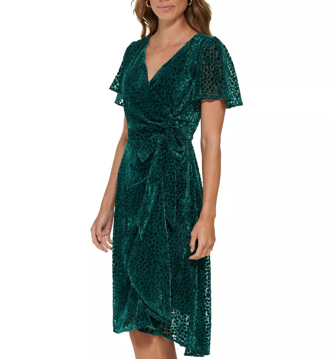 DKNY Burnout Velvet Flutter-Sleeve Midi Dress