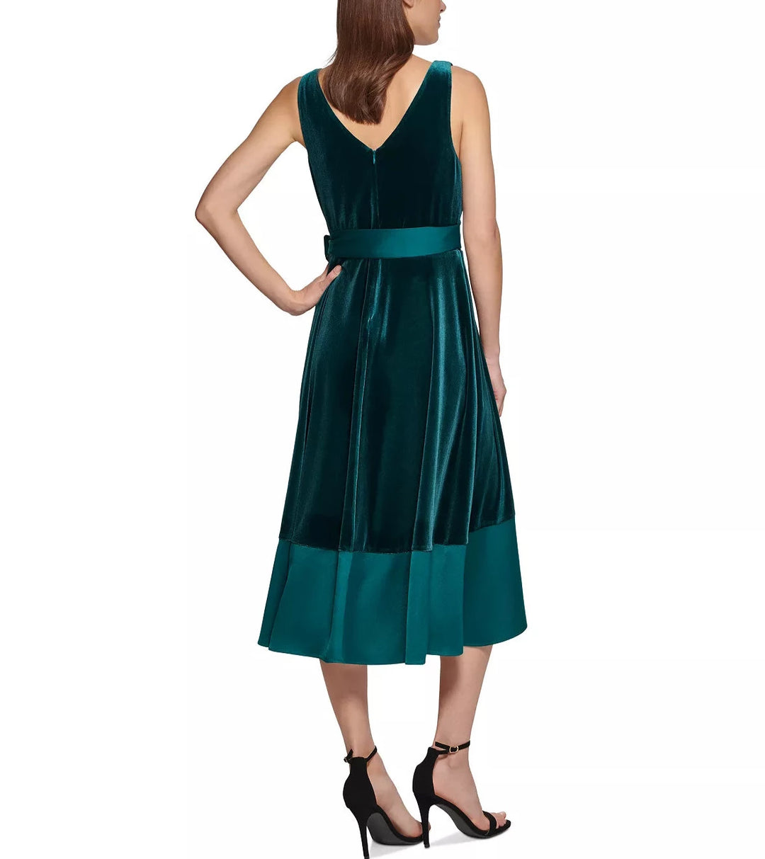 DKNY Mixed-Media Surplice V-Neck Belted Dress