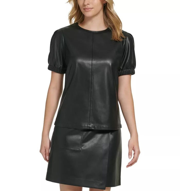 Calvin Klein X-Fit Short Sleeve Faux Leather Top