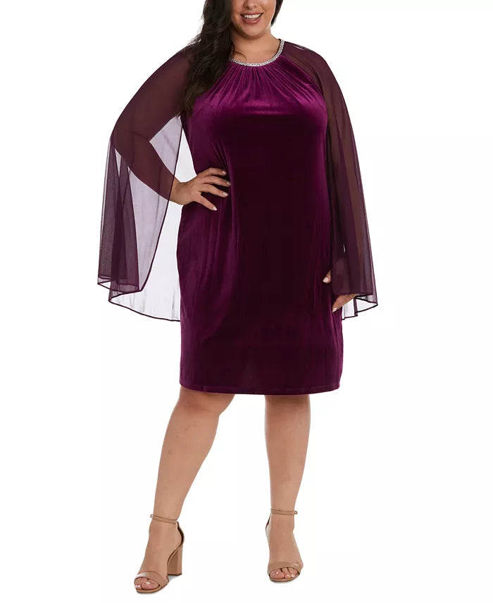 R & M Richards Plus Size Cape-Overlay Velvet Dress