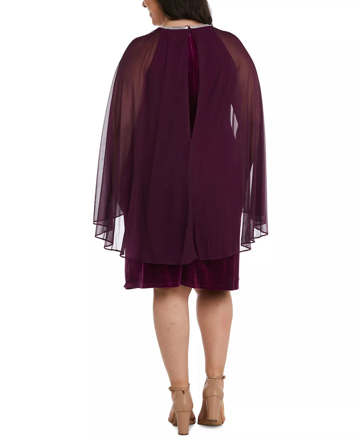 R & M Richards Plus Size Cape-Overlay Velvet Dress