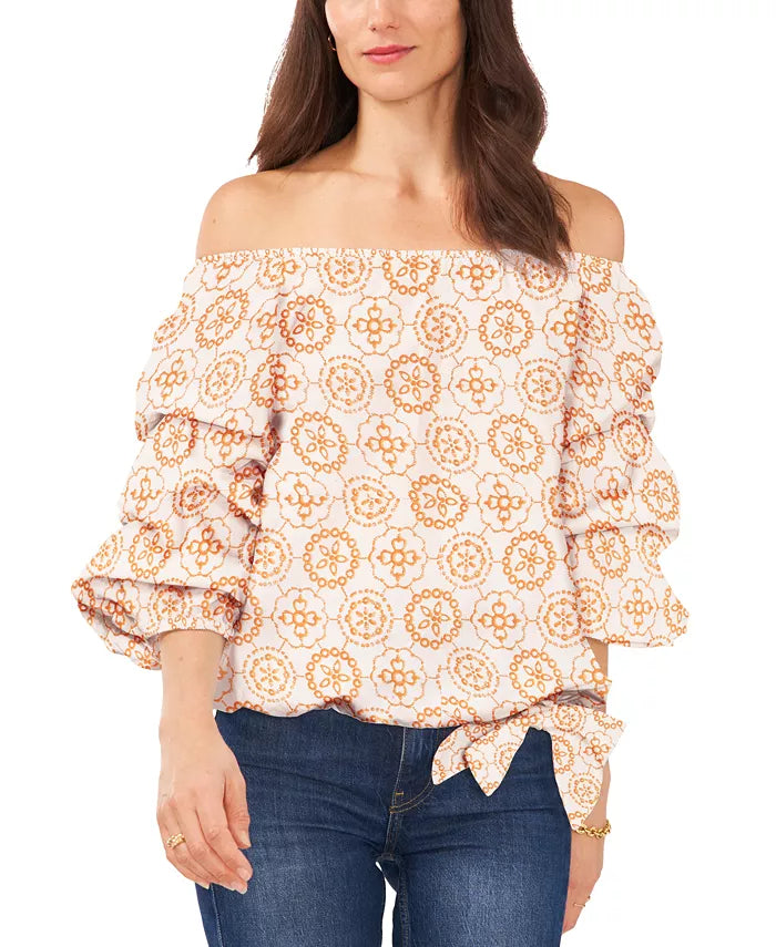 Vince Camuto Printed Off-The-Shoulder Bubble-Sleeve Top