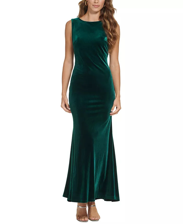 DKNY Sleeveless Cowl-Back Velvet Sheath Gown
