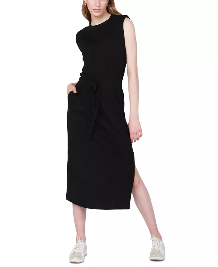 Black Tape Women's Sleeveless Shoulder-Pad Midi Dress