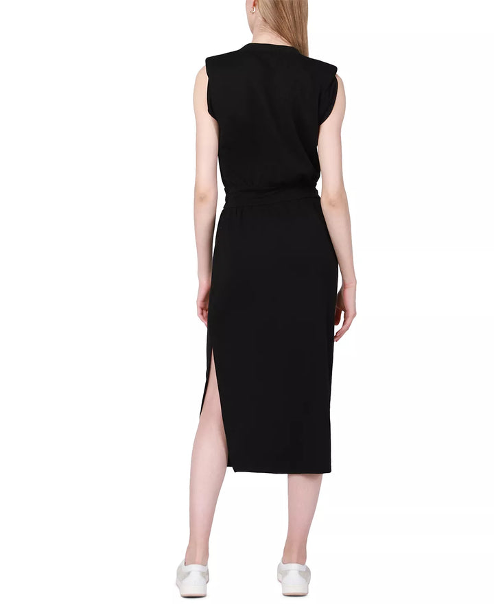 Black Tape Women's Sleeveless Shoulder-Pad Midi Dress