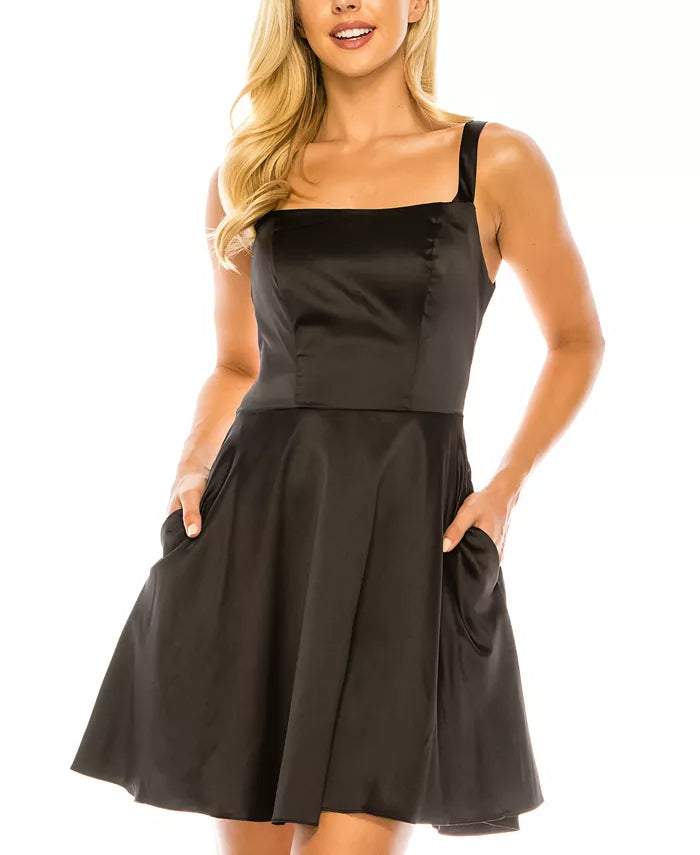 B. Darlin Juniors' Satin Open-Back Dress