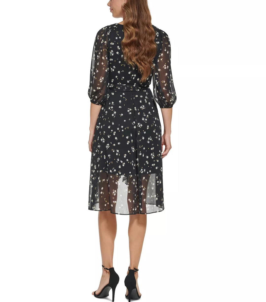 DKNY Petite Balloon-Sleeve V-Neck Wrap-Style Dress