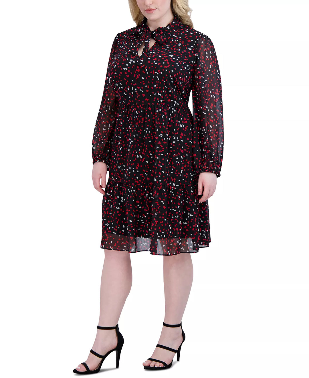 Robbie Bee Plus Size Printed Tie-Neck High-Waist Dress