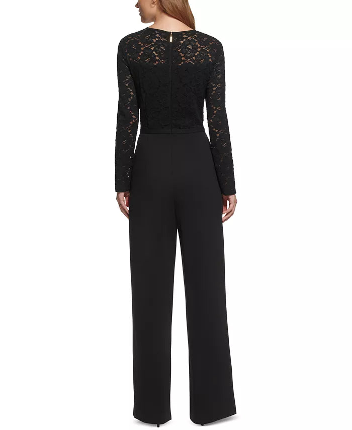 KARL LAGERFELD PARIS Lace-Bodice Bow-Neck Jumpsuit