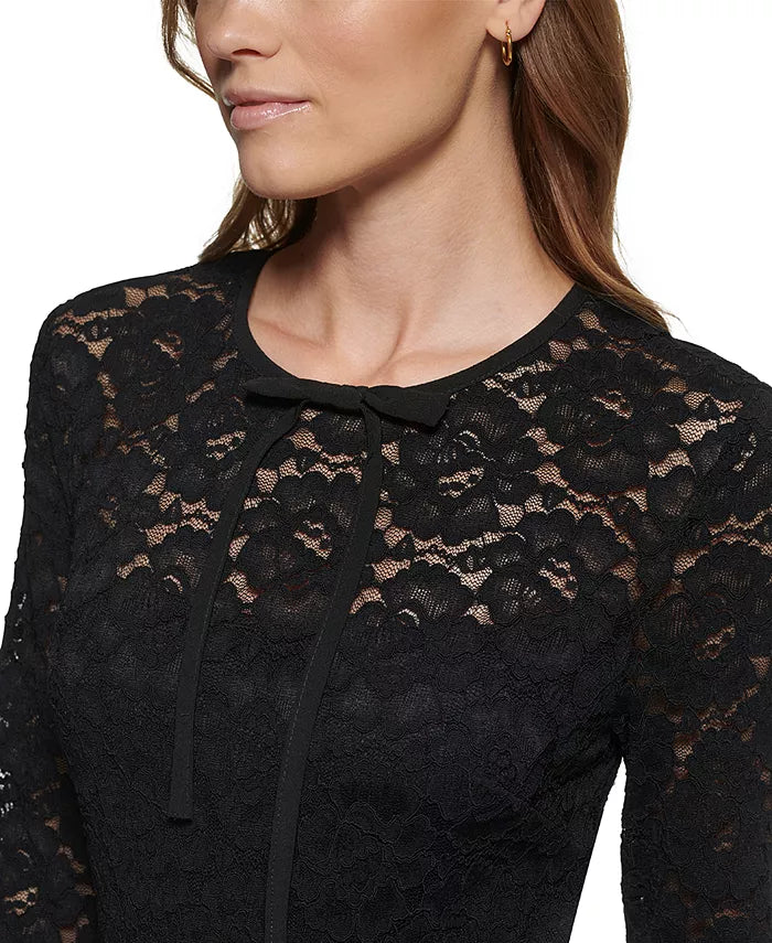 KARL LAGERFELD PARIS Lace-Bodice Bow-Neck Jumpsuit
