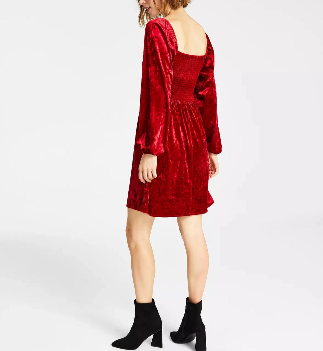 Bar III Women's Velvet Smocked Long-Sleeve Dress