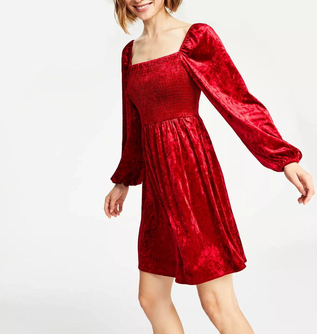 Bar III Women's Velvet Smocked Long-Sleeve Dress