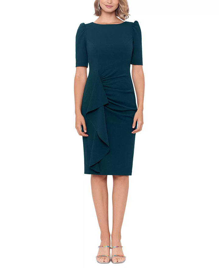 XSCAPE Boat-Neck Elbow-Sleeve Sheath Dress