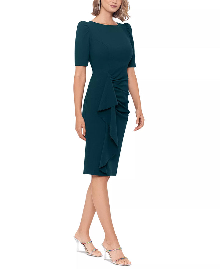 XSCAPE Boat-Neck Elbow-Sleeve Sheath Dress