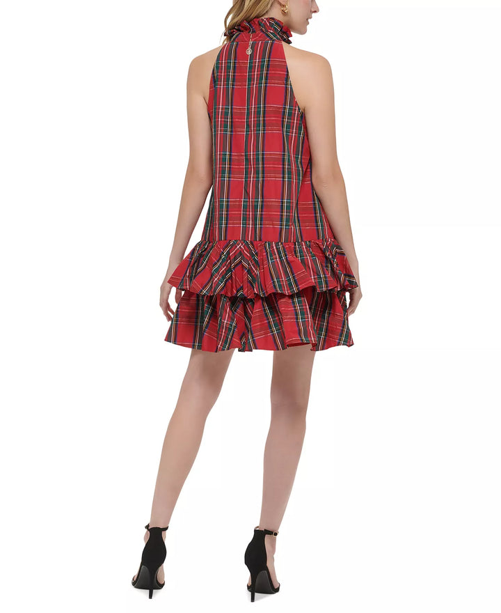 Tommy Hilfiger Women's Plaid-Print Halter-Neck Ruffled Dress