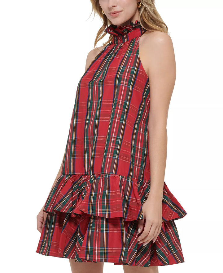 Tommy Hilfiger Women's Plaid-Print Halter-Neck Ruffled Dress