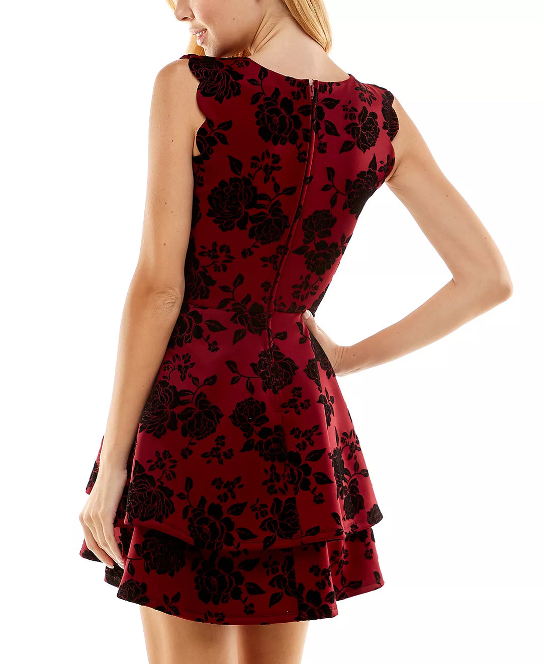 City Studios Juniors' Flocked-Scuba Fit & Flare Dress