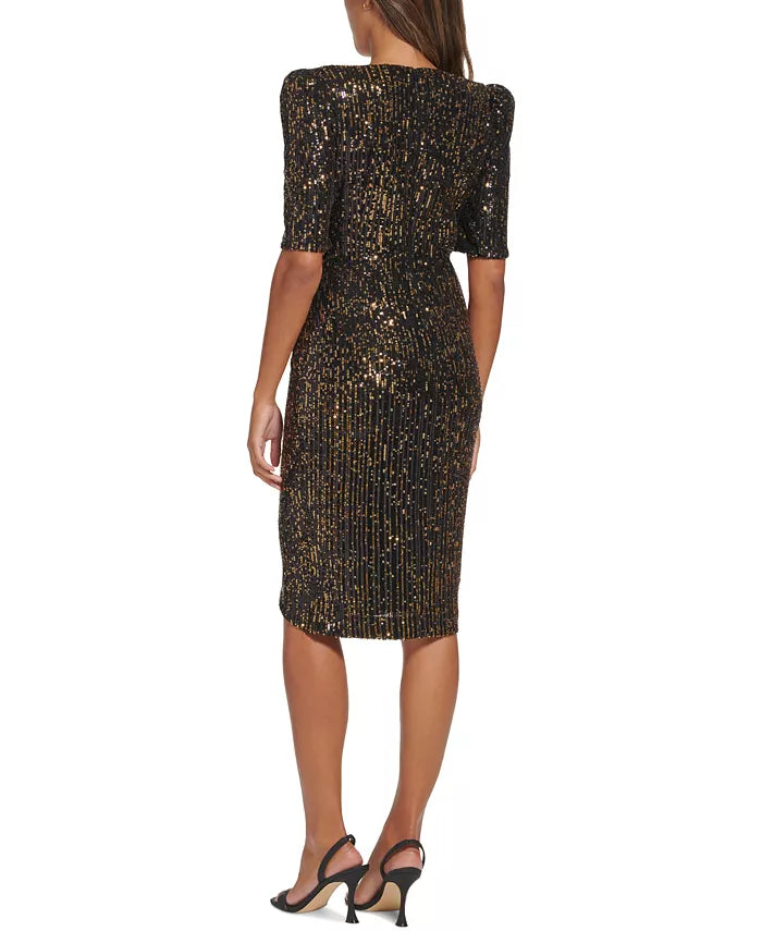 Calvin Klein Sequined V-Neck Elbow-Sleeve Dress