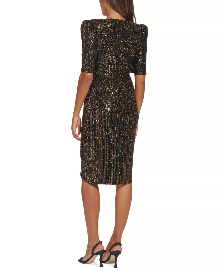 CALVIN KLEIN Sequined Faux-Wrap Sheath Dress