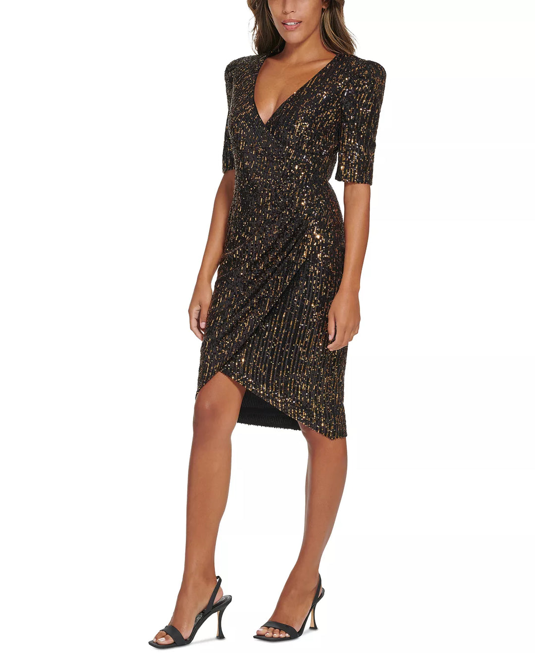 CALVIN KLEIN Sequined Faux-Wrap Sheath Dress