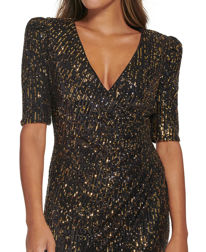 CALVIN KLEIN Sequined Faux-Wrap Sheath Dress