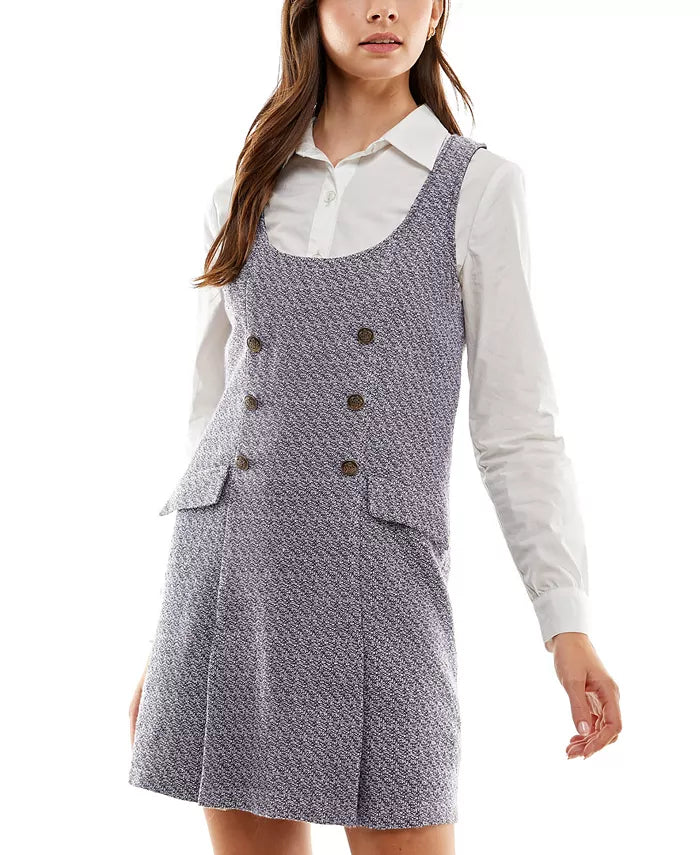 Kingston Grey Juniors' Contrast-Collar Bouclé Dress Set