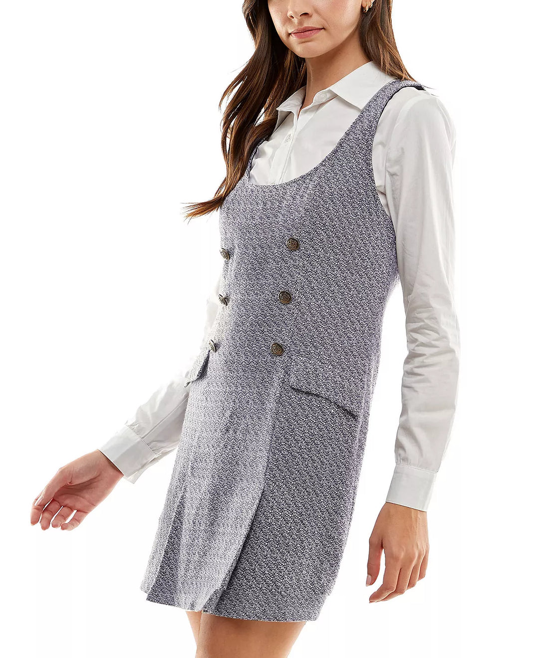 Kingston Grey Juniors' Contrast-Collar Bouclé Dress Set