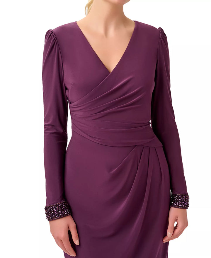 Adrianna Papell Jersey Long-Sleeve Wrap Midi Dress
