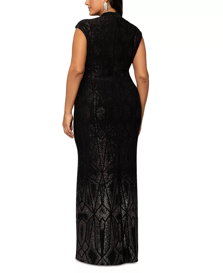 BETSY & ADAM Ombré Glitter Print Gown