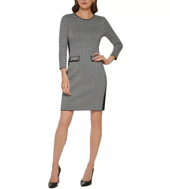 DKNY Houndstooth Jewel-Neck Sheath Dress