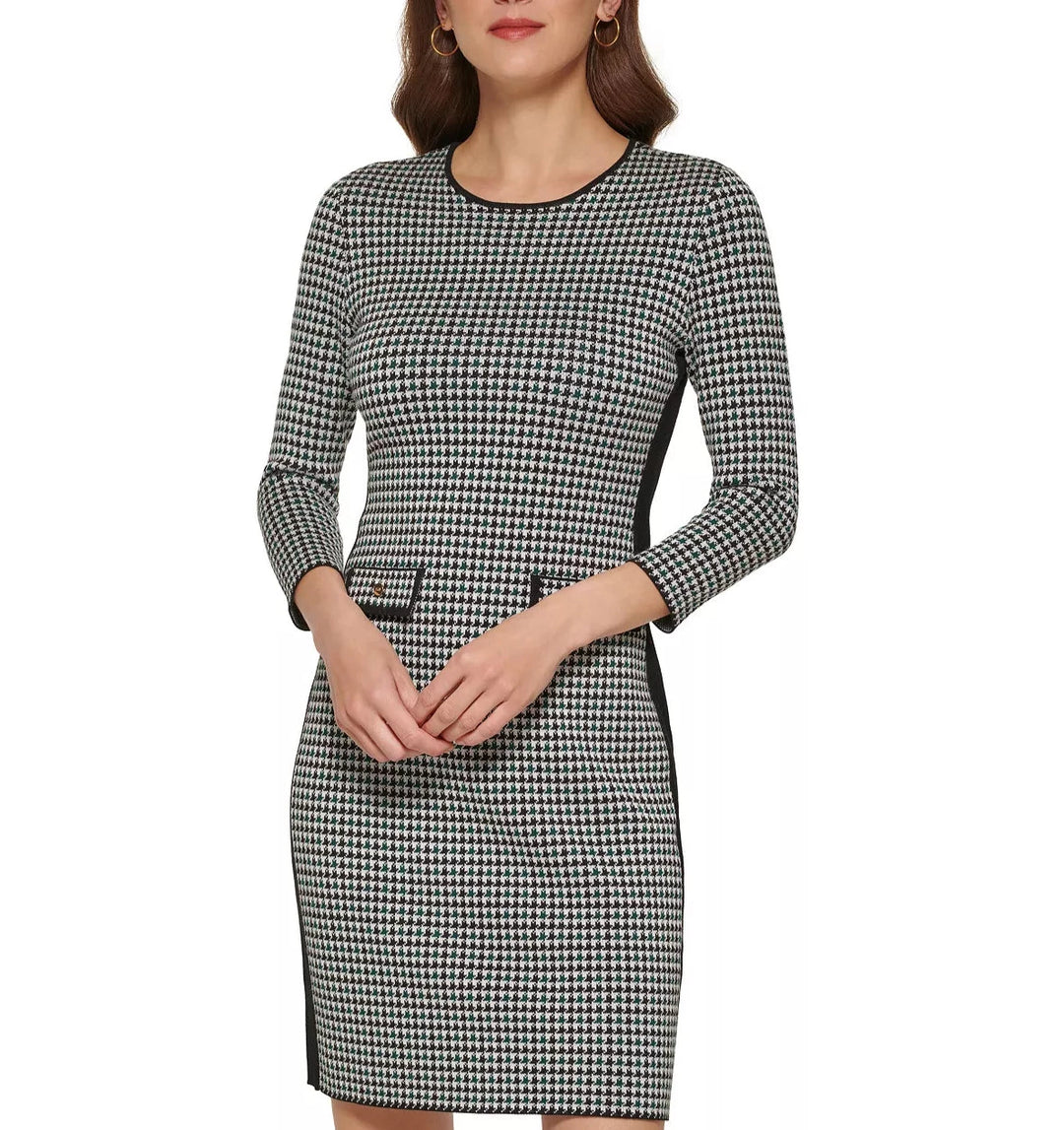 DKNY Houndstooth Jewel-Neck Sheath Dress