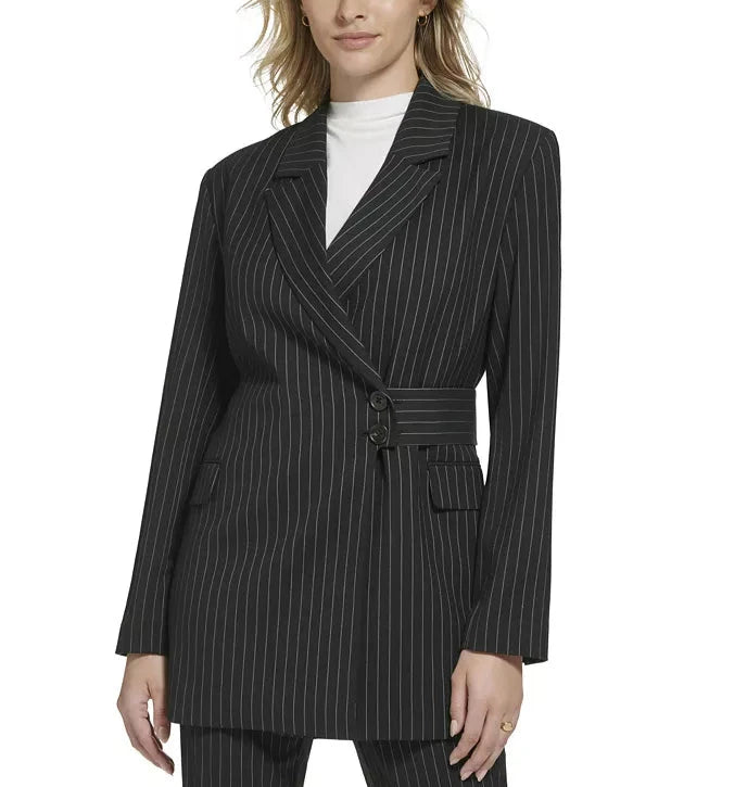CALVIN KLEIN Pinstripe Belted Jacket