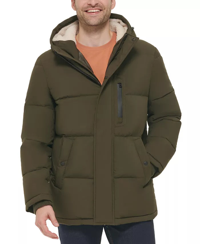 Cole Haan Men's Puffer Coat With Fleece-Lined Hood