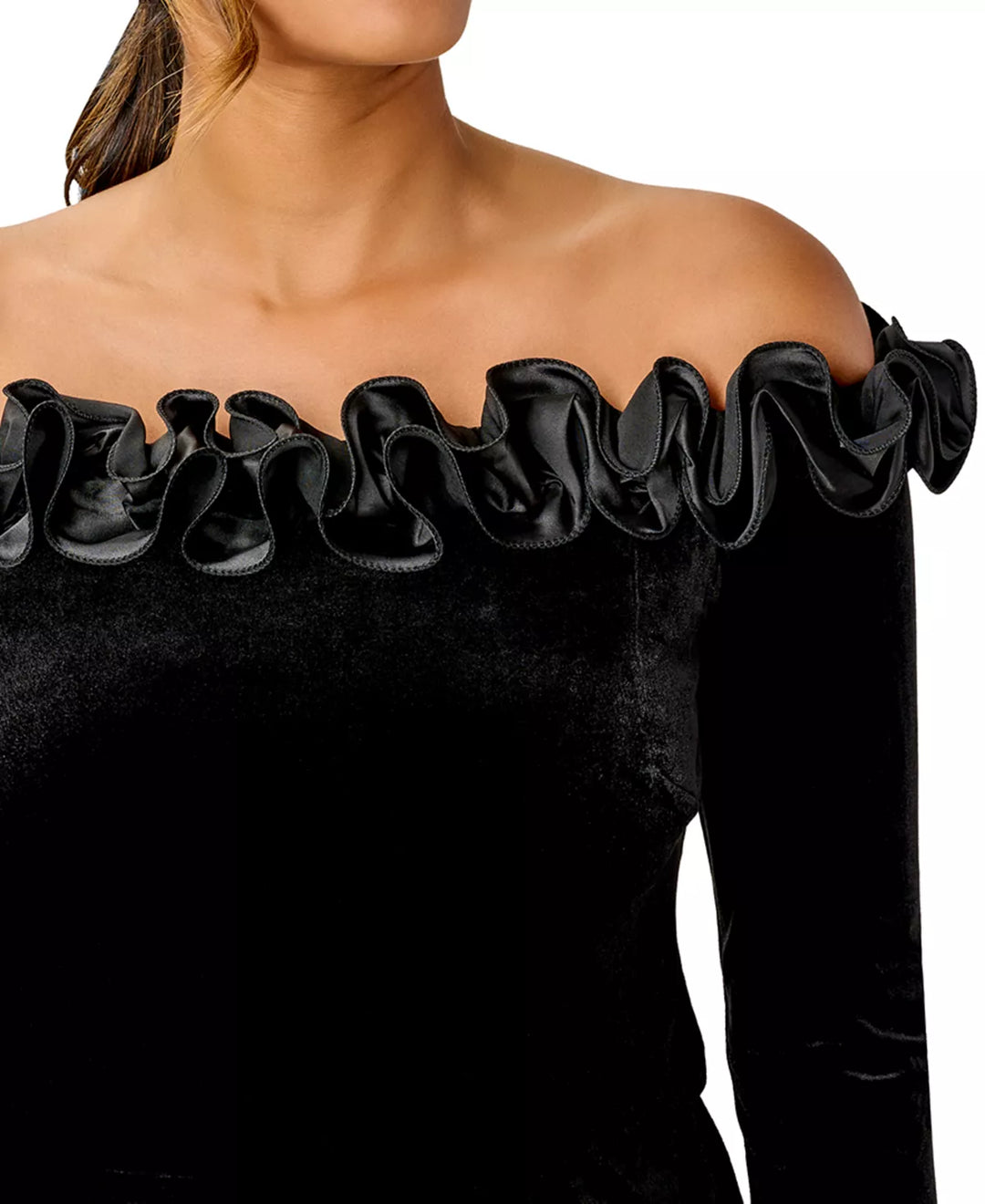 Adrianna Papell Women's Velvet Ruffled Off-The-Shoulder Top