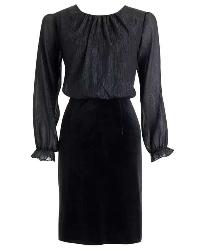 Connected Velvet Ruffled-Cuff Dress