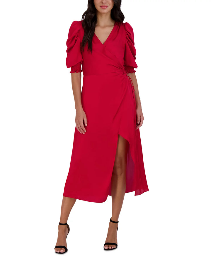 Julia Jordan Faux-Wrap Puffed-Sleeve Dress