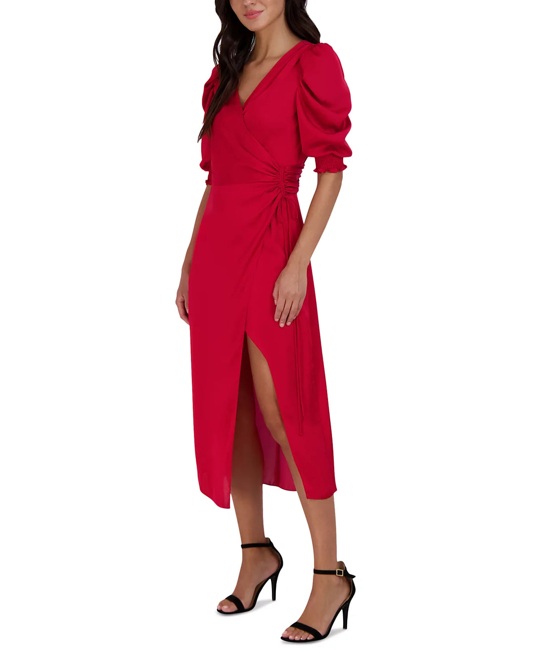 Julia Jordan Faux-Wrap Puffed-Sleeve Dress