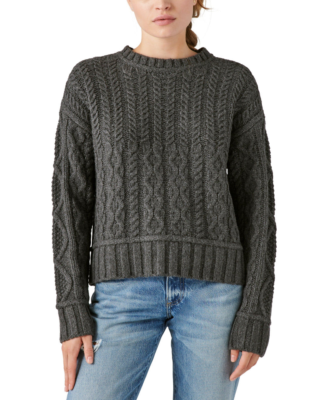 Lucky Brand Women's Cable-Knit Long-Sleeve Crewneck Sweater