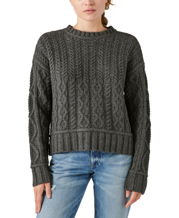 Lucky Brand Women's Cable-Knit Long-Sleeve Crewneck Sweater